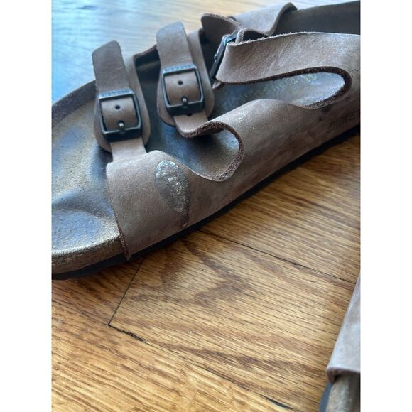 Birkenstock Florida Womens Size 41 W10 M8 Leather Sandals Brown Leather 3 Strap - Picture 3 of 9